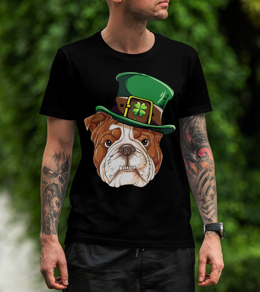 St Patricks Day English Bulldog Leprechaun Hat T-Shirt