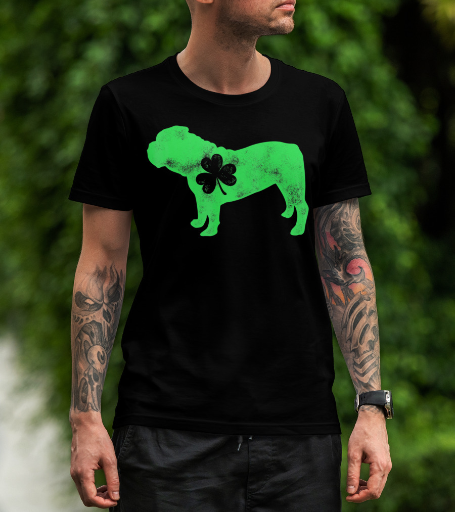 St Patricks Day English Bulldog Shamrock Men Dog T-Shirt