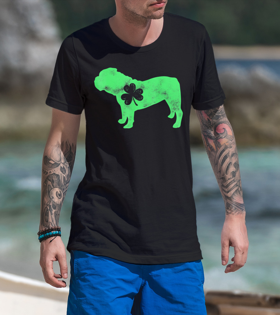 St Patricks Day English Bulldog Shamrock Men Dog T-Shirt