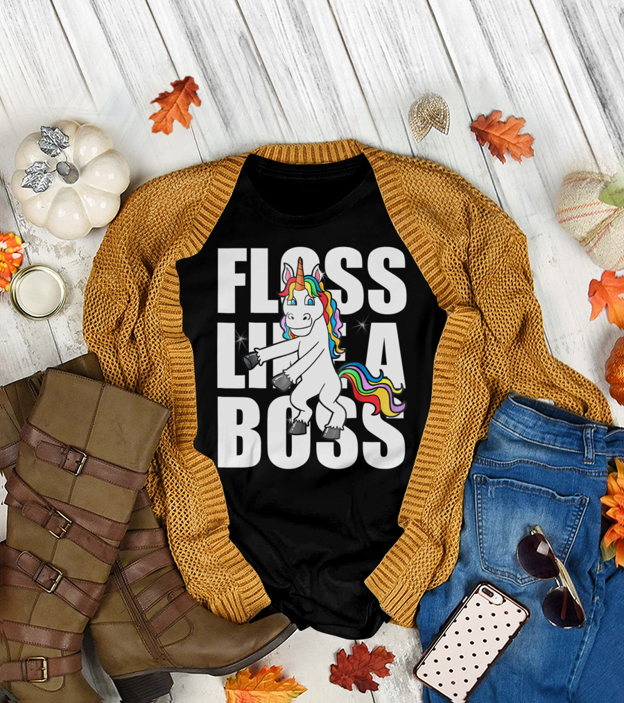 Floss Like A Boss Rainbow Unicorn Dance Girls T-Shirt