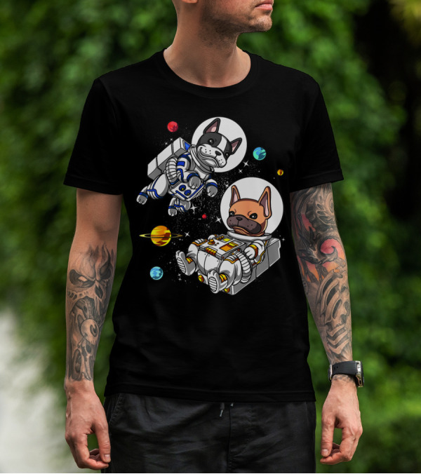 French Bulldog Astronauts In Space With Planets And Stars T-Shirt