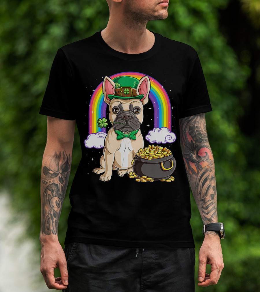 French Bulldog Leprechaun St Patricks Day Boys Rainbow Pot Of Gold T-Shirt