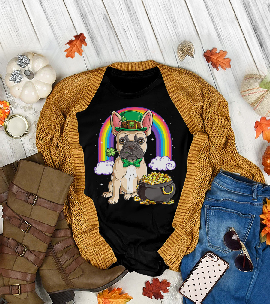 French Bulldog Leprechaun St Patricks Day Boys Rainbow Pot Of Gold T-Shirt