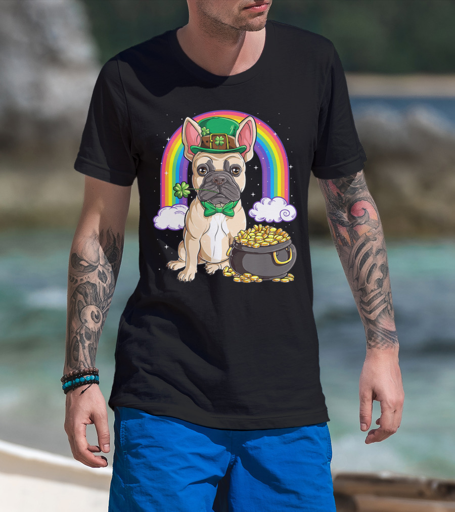 French Bulldog Leprechaun St Patricks Day Boys Rainbow Pot Of Gold T-Shirt