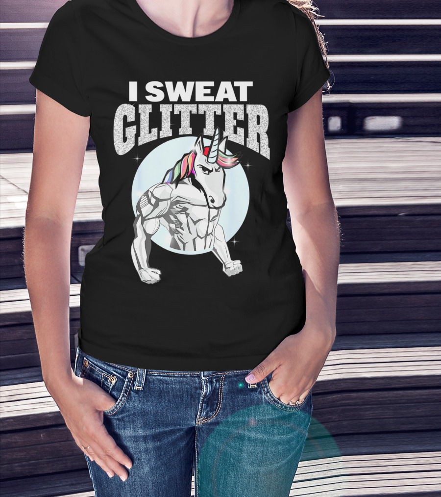 I Sweat Glitter Unicorn Lover Gym Workout T-Shirt