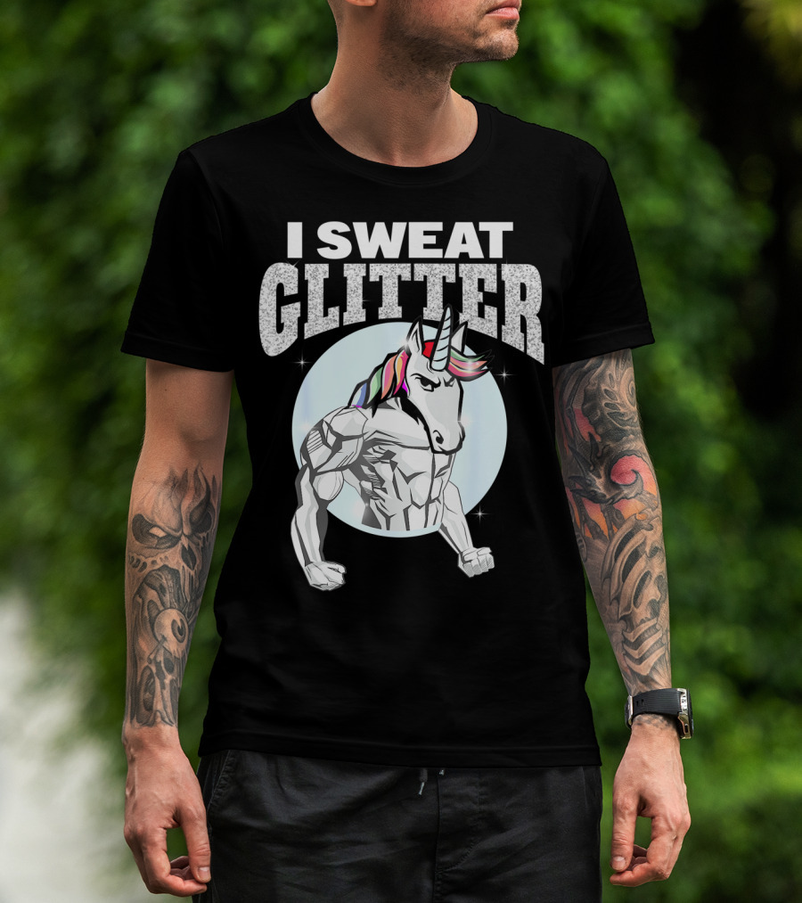 I Sweat Glitter Unicorn Lover Gym Workout T-Shirt