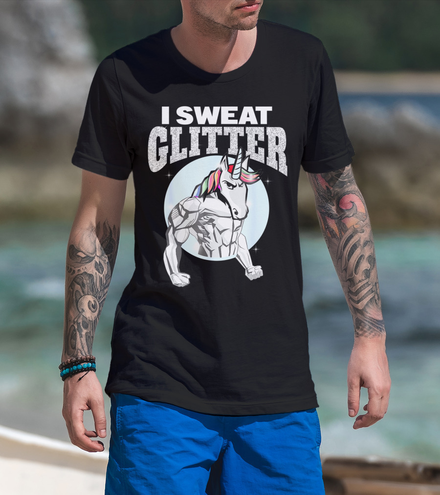 I Sweat Glitter Unicorn Lover Gym Workout T-Shirt