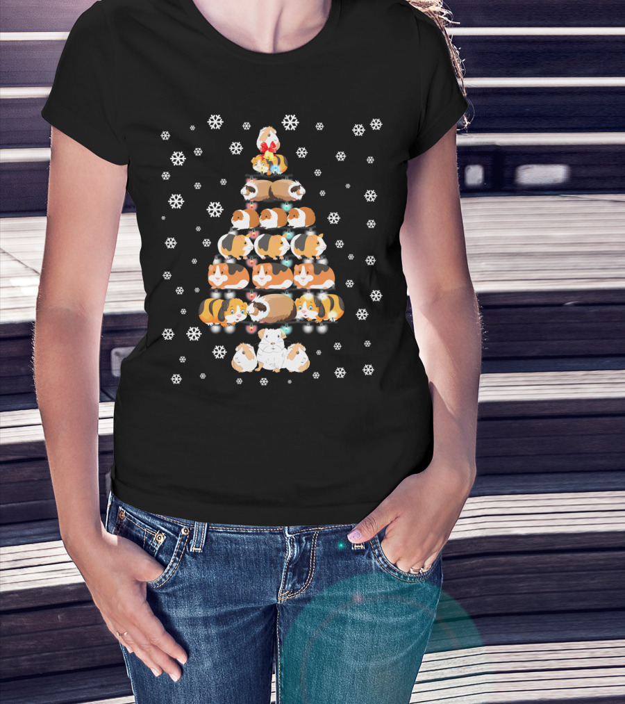 Funny Christmas Tree For Guinea Pig Lovers With Snowflake T-Shirt