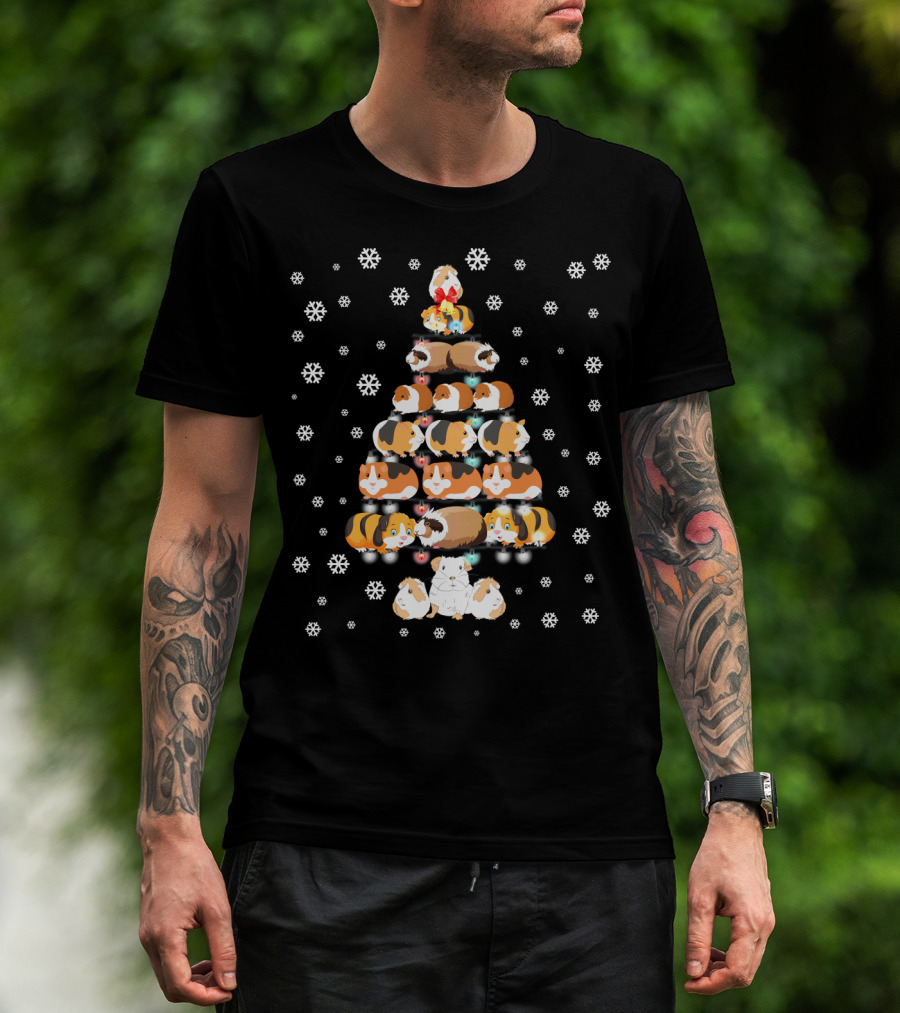 Funny Christmas Tree For Guinea Pig Lovers With Snowflake T-Shirt