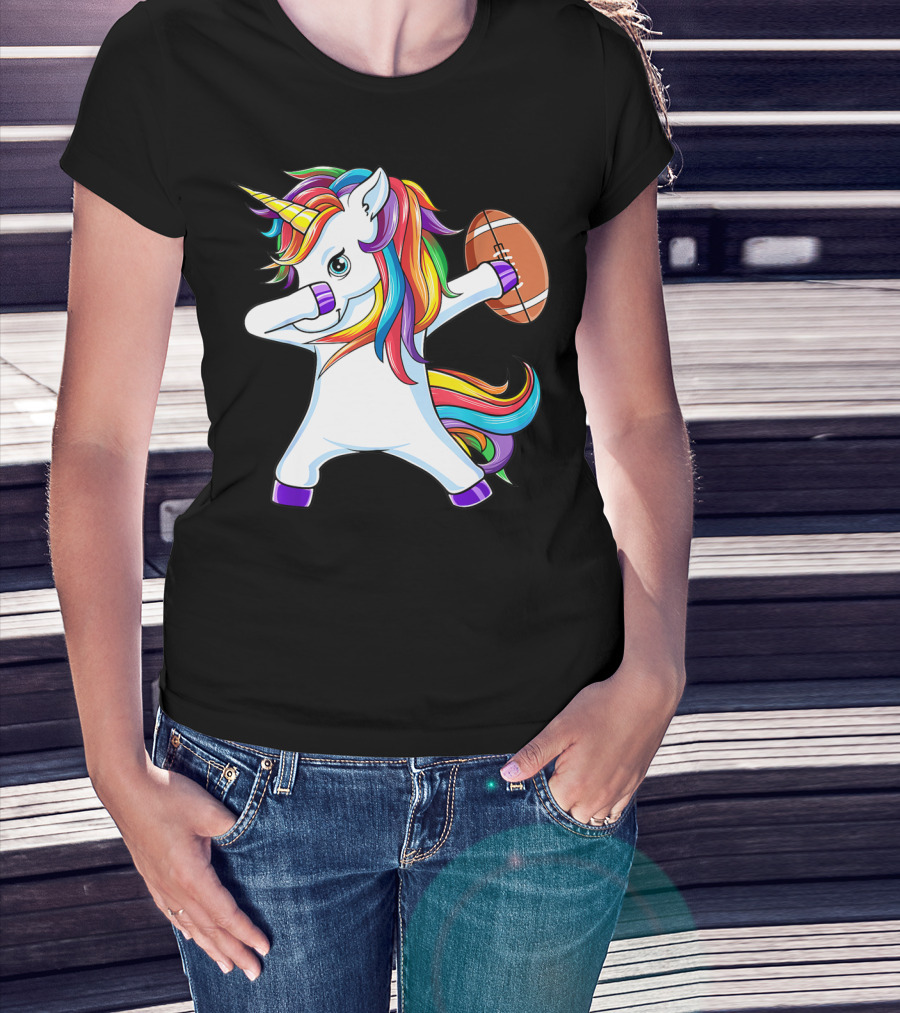 Funny Dabbing Unicorn With American Football T-Shirt