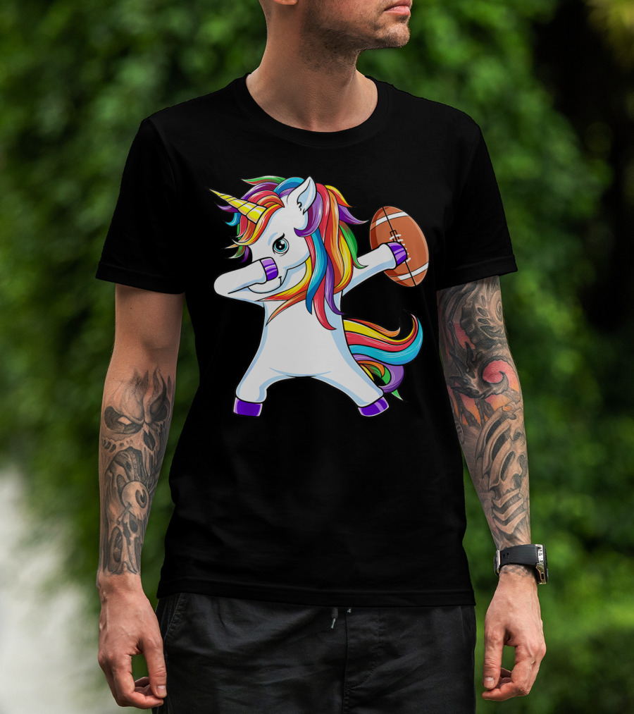 Funny Dabbing Unicorn With American Football T-Shirt