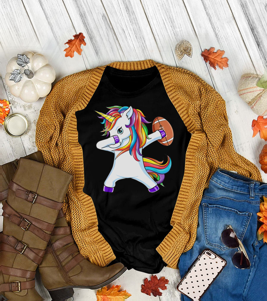 Funny Dabbing Unicorn With American Football T-Shirt
