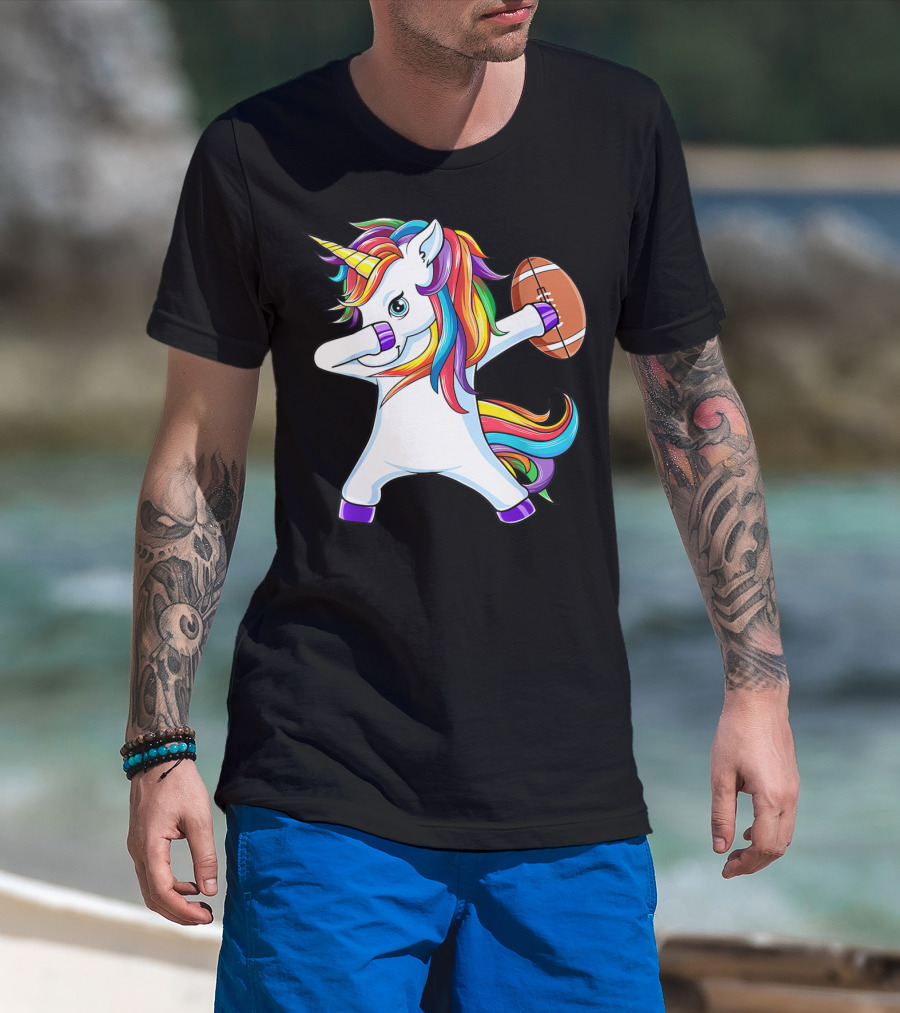 Funny Dabbing Unicorn With American Football T-Shirt