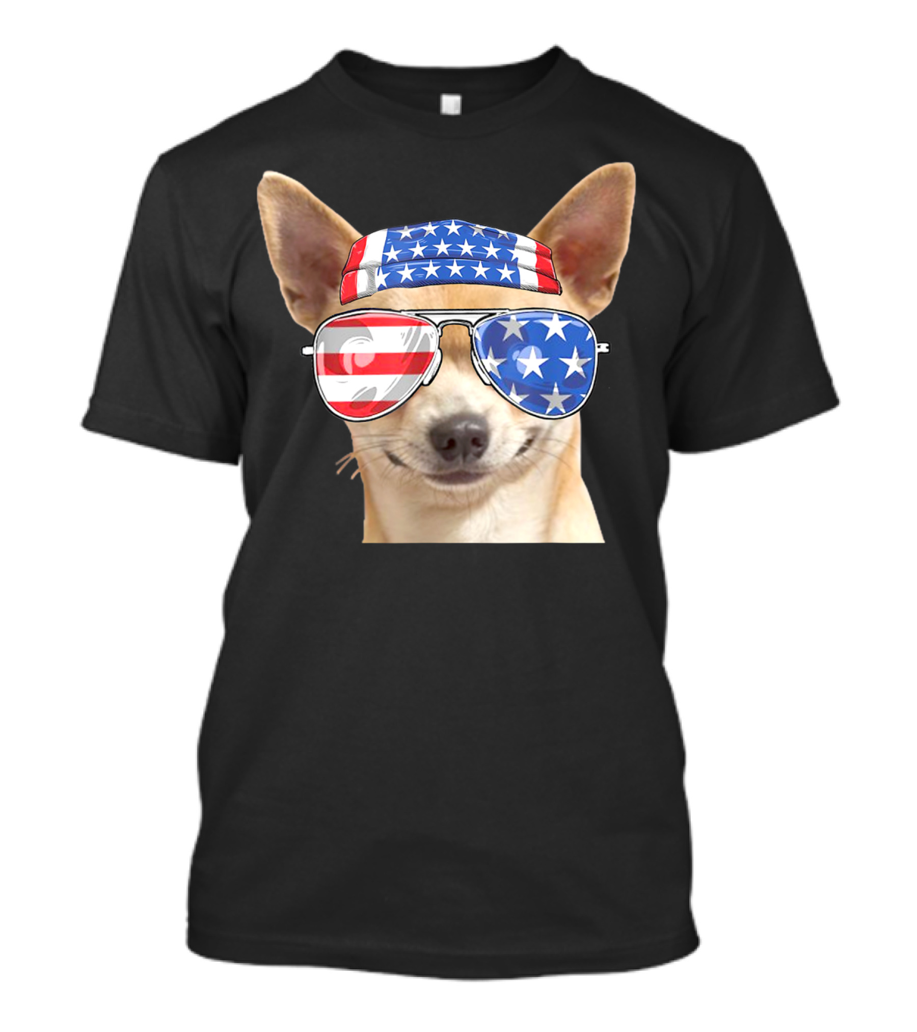 Patriotic Chihuahua With American Flag Bandana And Sunglasses For 4th Of July T-Shirt