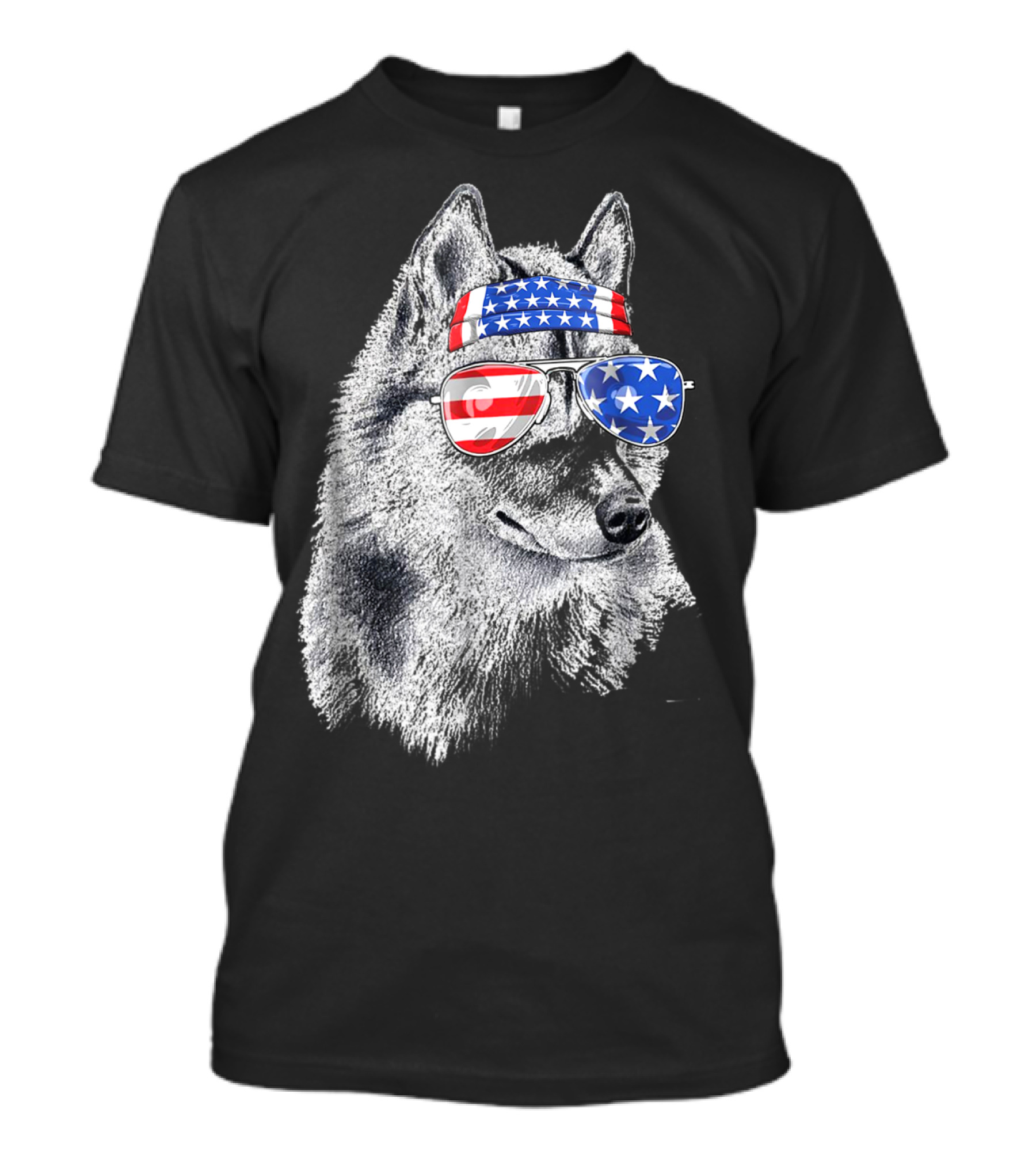 Patriotic Siberian Husky With American Flag Sunglasses Headband 4th Of July T-Shirt