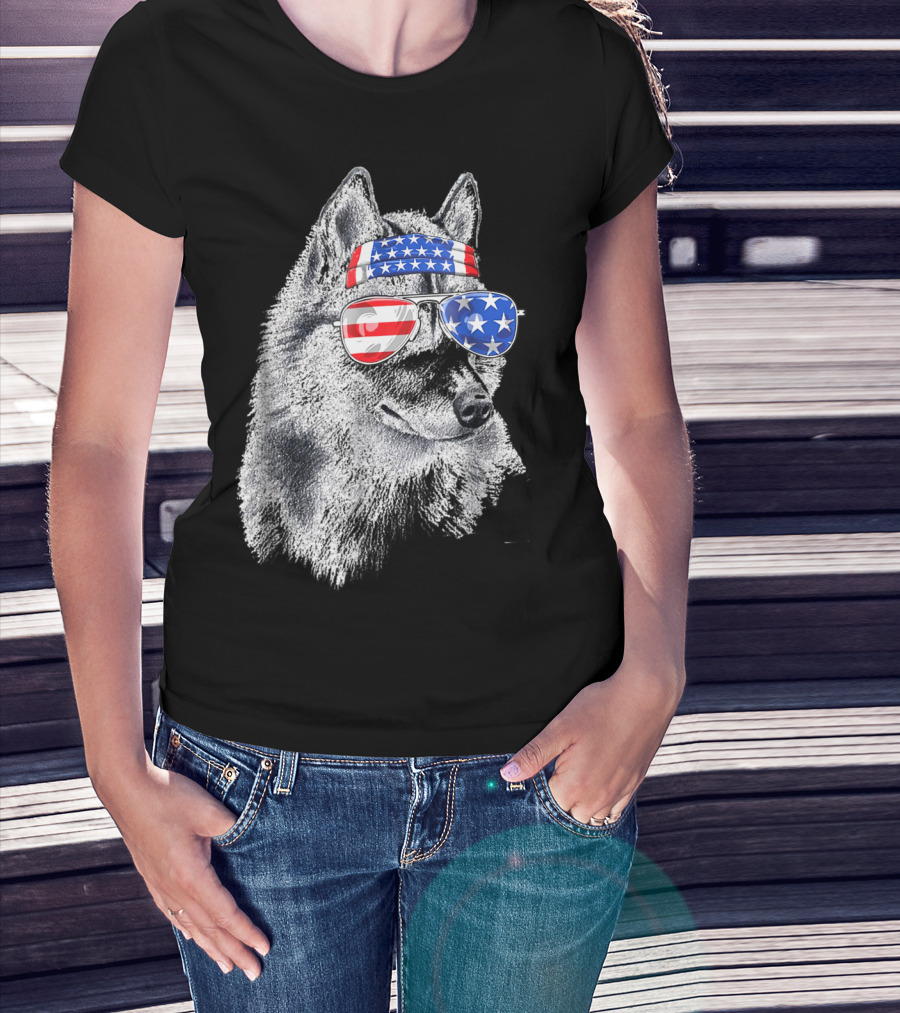 Patriotic Siberian Husky With American Flag Sunglasses Headband 4th Of July T-Shirt