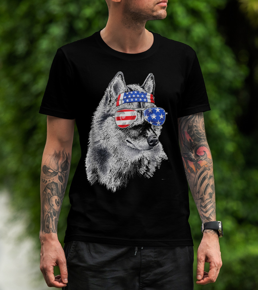 Patriotic Siberian Husky With American Flag Sunglasses Headband 4th Of July T-Shirt