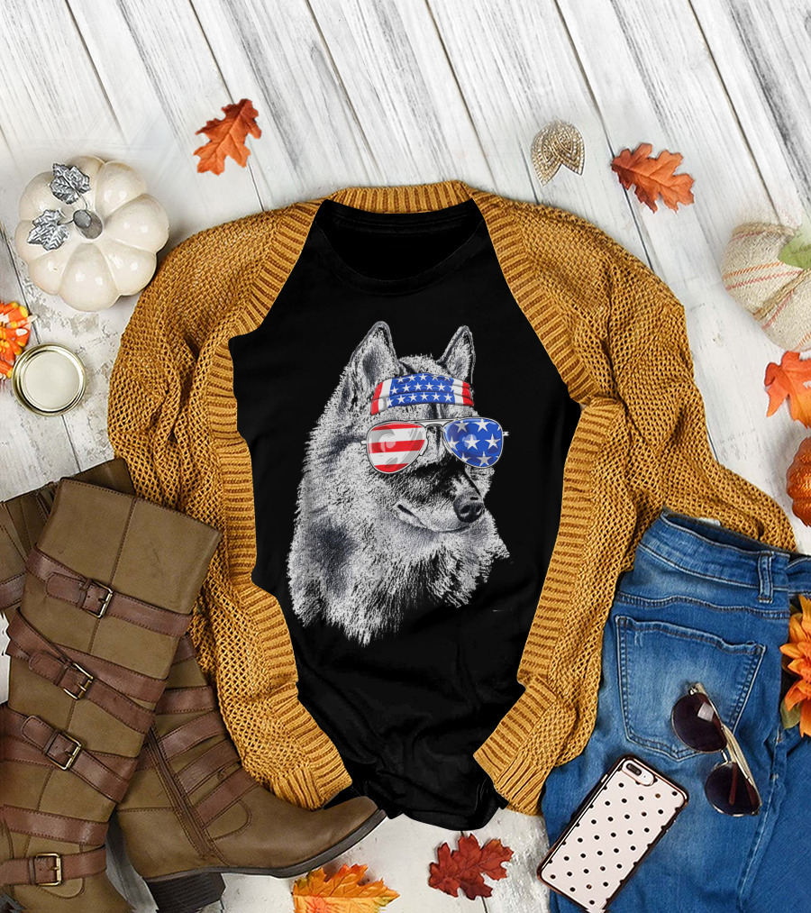 Patriotic Siberian Husky With American Flag Sunglasses Headband 4th Of July T-Shirt