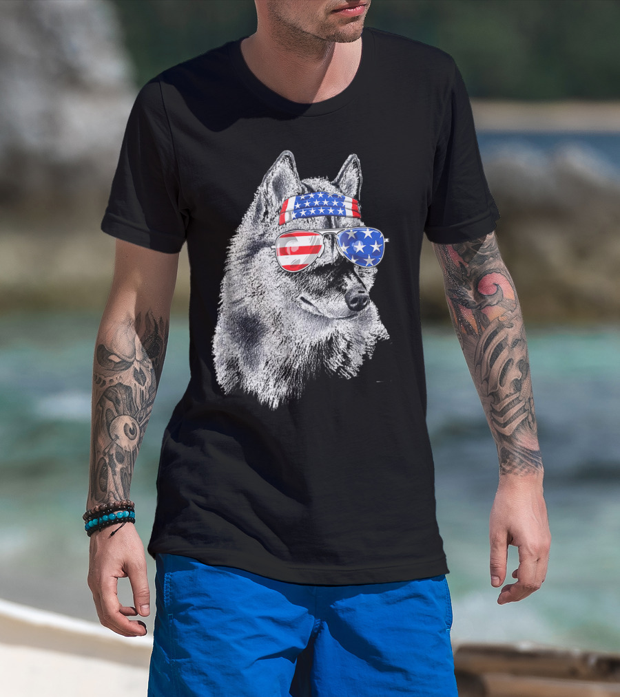 Patriotic Siberian Husky With American Flag Sunglasses Headband 4th Of July T-Shirt