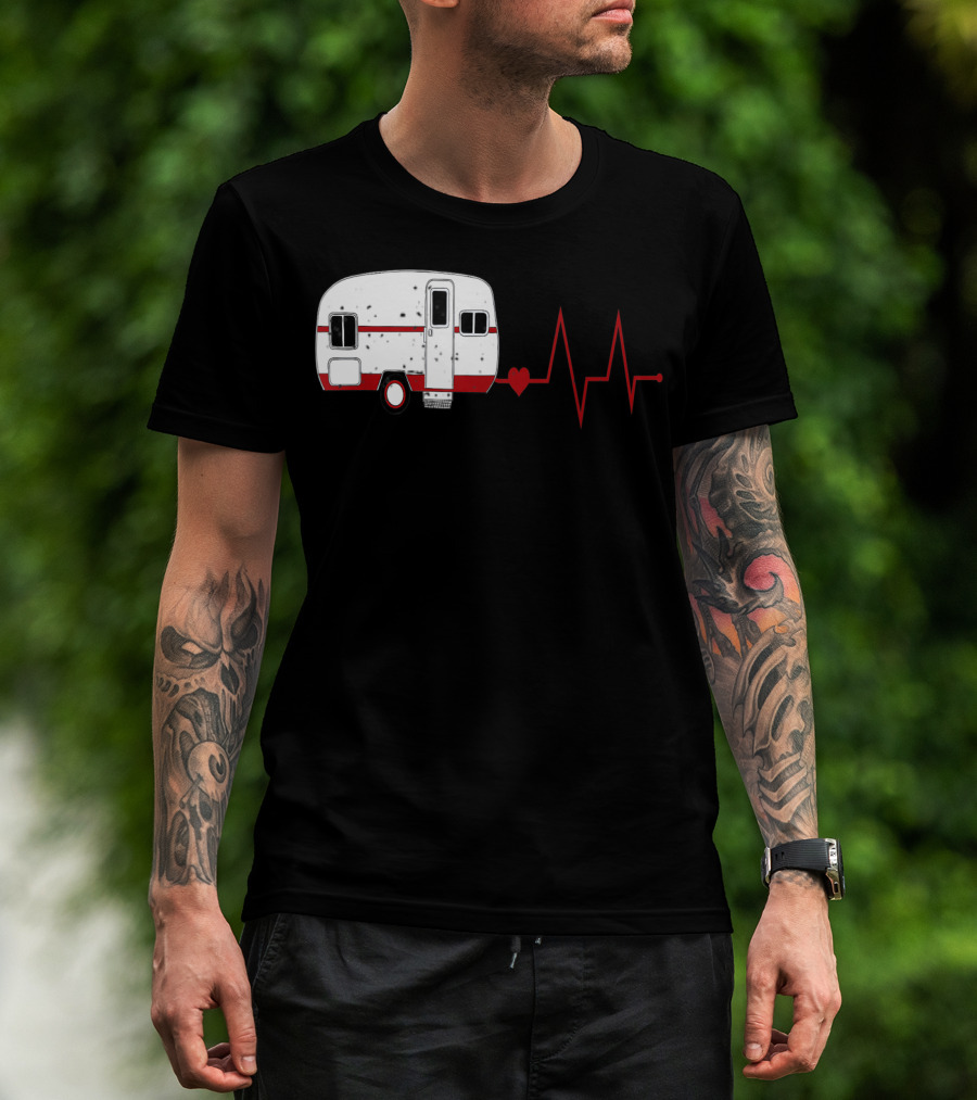 Funny Valentine's Day Camping Women Girls Heartbeat Camper T-Shirt