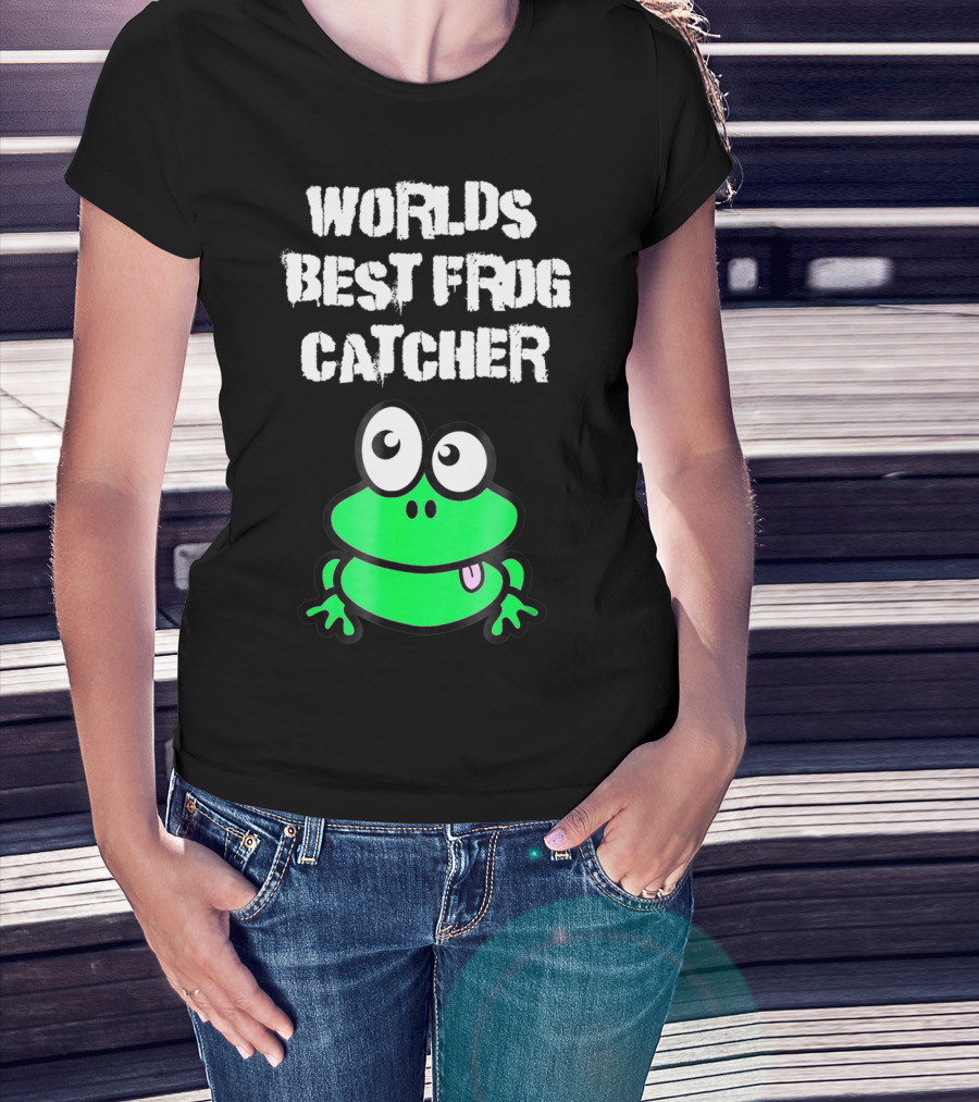 Worlds Best Frog Catcher Funny Green Cartoon Frog Character T-Shirt