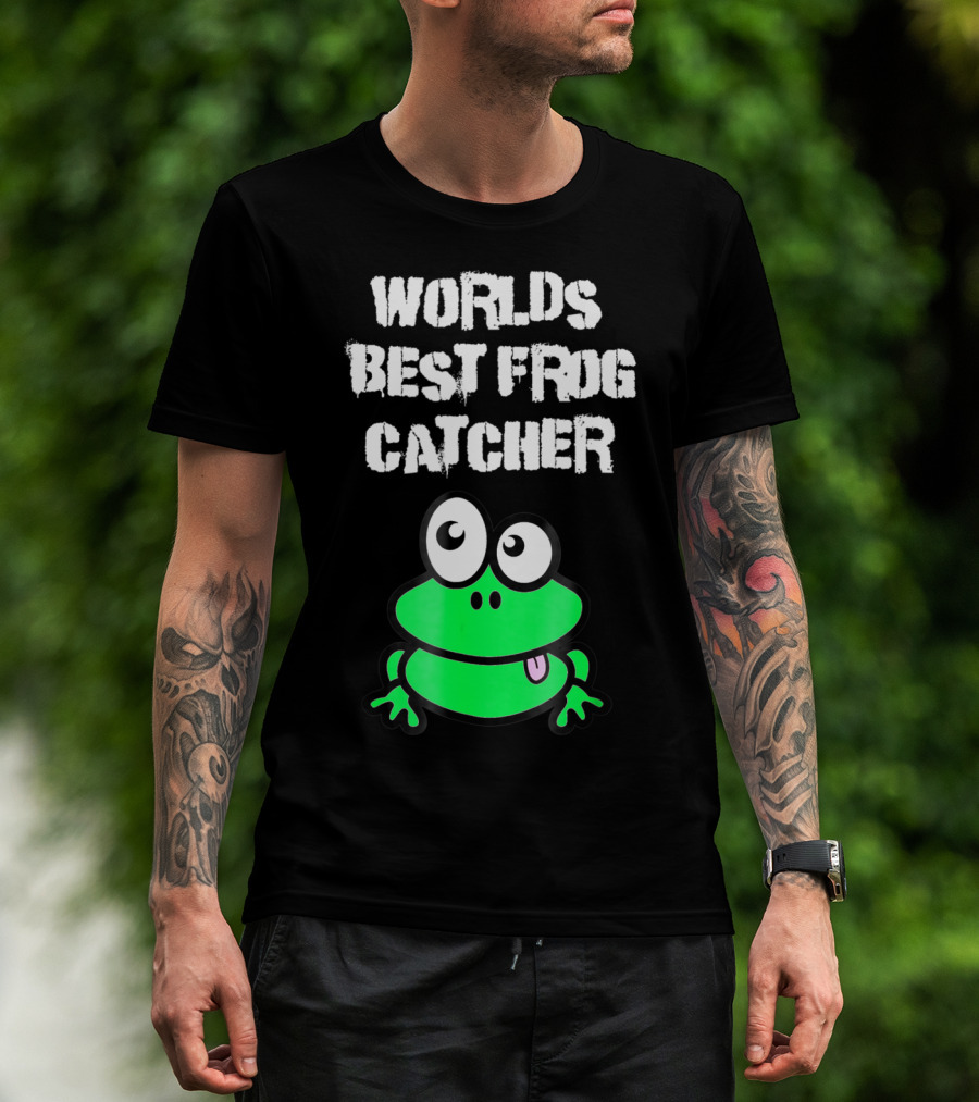 Worlds Best Frog Catcher Funny Green Cartoon Frog Character T-Shirt