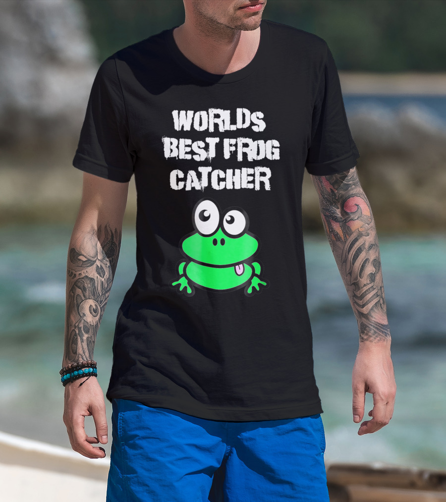 Worlds Best Frog Catcher Funny Green Cartoon Frog Character T-Shirt