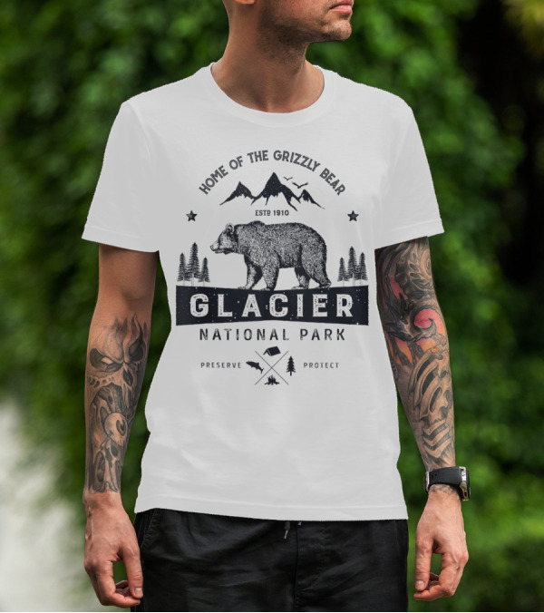 Home Of The Grizzly Bear Glacier National Park Montana Vintage Bear Preserve Protect T-Shirt