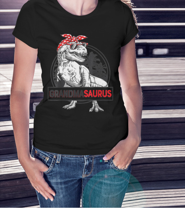 Grandmasaurus Rex Dinosaur Grandma Saurus With Bandana And Sunglasses T-Shirt