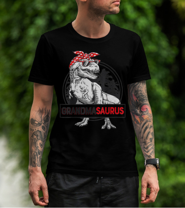 Grandmasaurus Rex Dinosaur Grandma Saurus With Bandana And Sunglasses T-Shirt