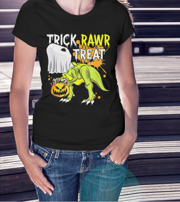 Trick Rawr Treat Halloween Dinosaur Ghost Pumpkin Boys T-Shirt