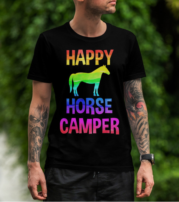 Happy Horse Camper Summer Camp Day Sleep Away Horseback Ride Rainbow T-Shirt