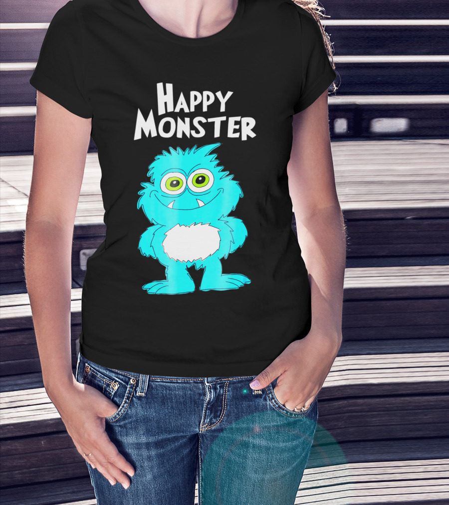 Happy Monster Funny Monster And Adults Vibrant Blue Cartoon Character T-Shirt