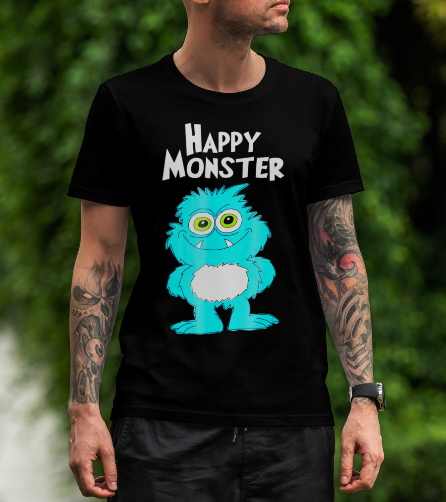 Happy Monster Funny Monster And Adults Vibrant Blue Cartoon Character T-Shirt