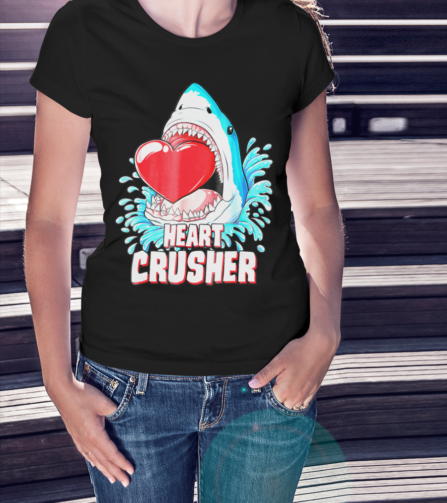 Heart Crusher Valentines Day Shark Boys Jawsome Splash T-Shirt