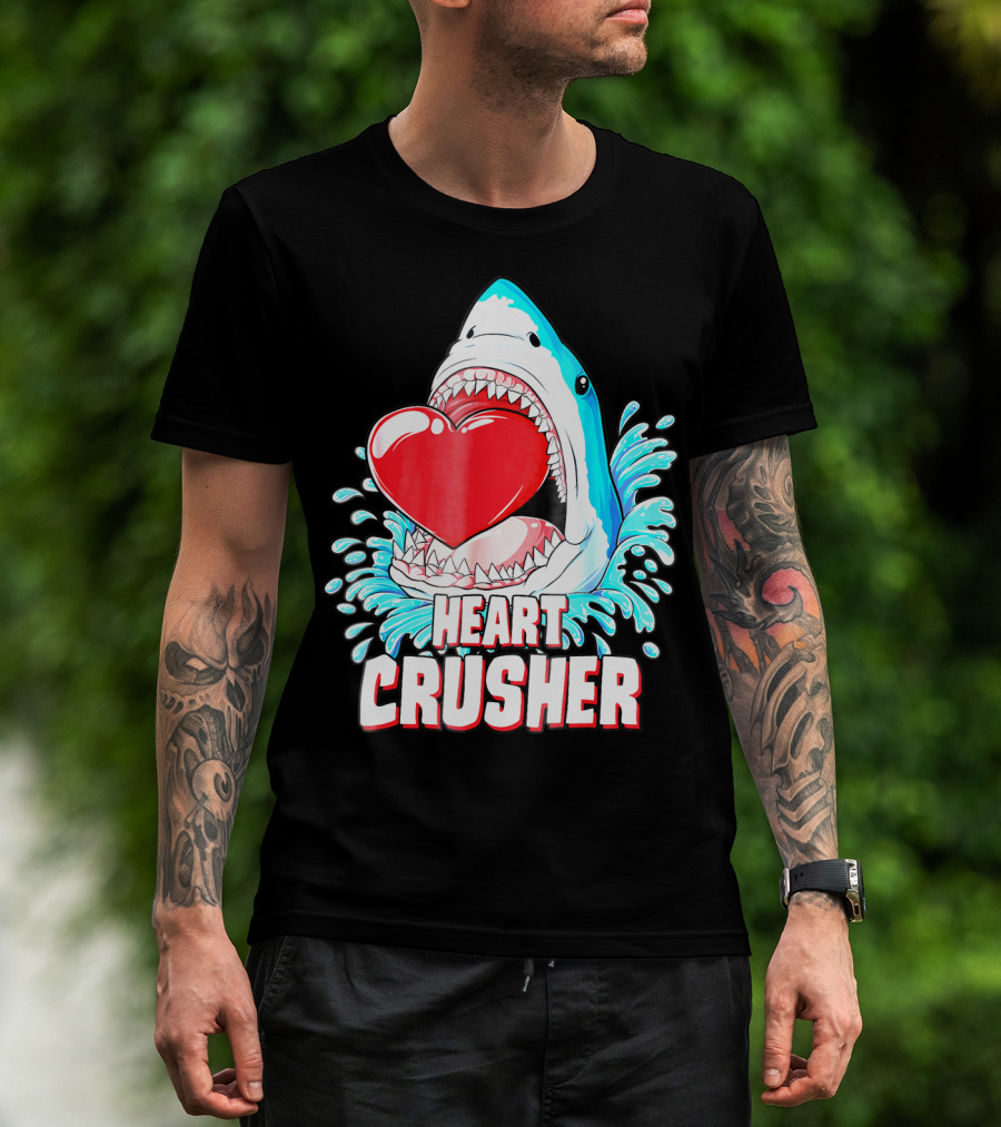 Heart Crusher Valentines Day Shark Boys Jawsome Splash T-Shirt