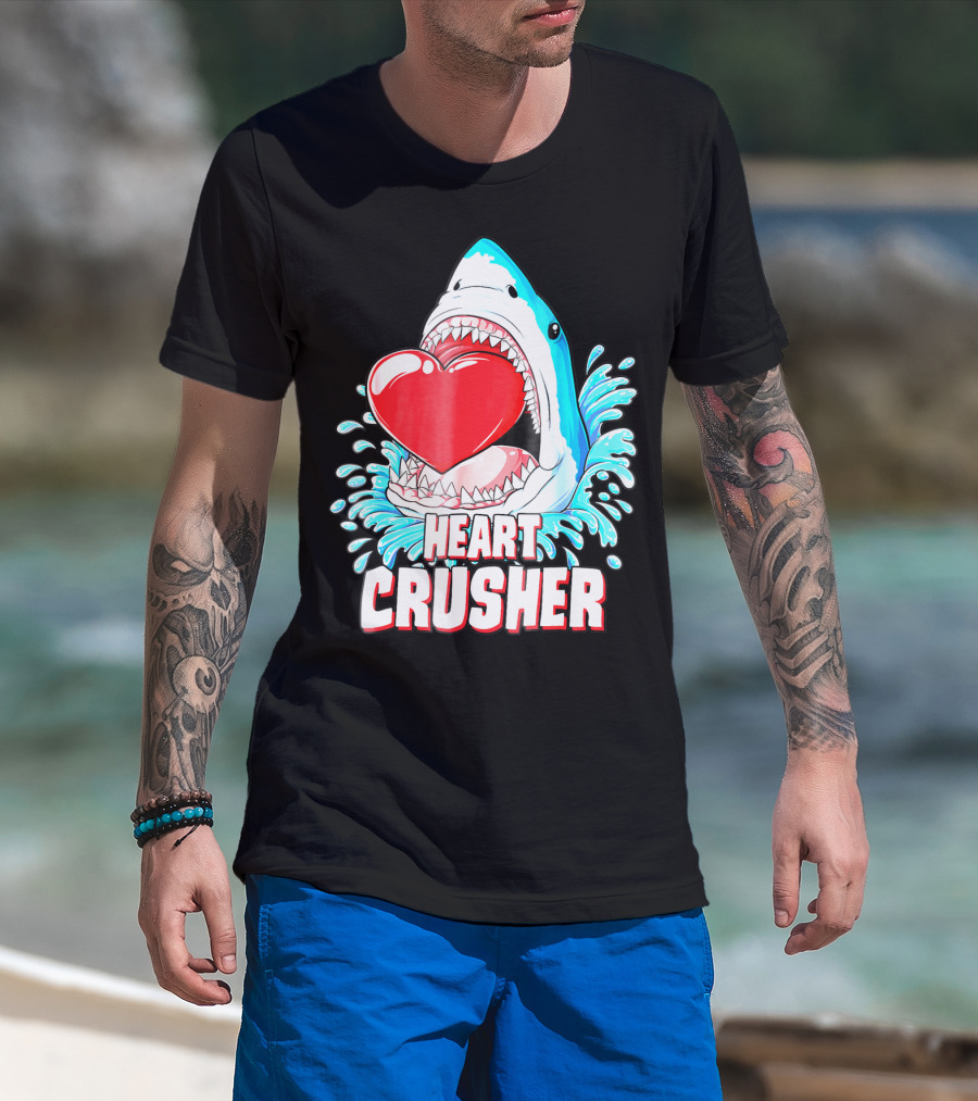 Heart Crusher Valentines Day Shark Boys Jawsome Splash T-Shirt