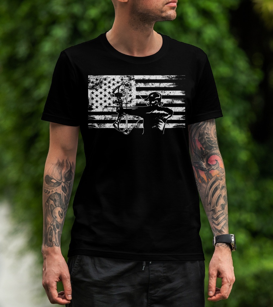 American Flag Bowhunting Archer Hunter T-Shirt