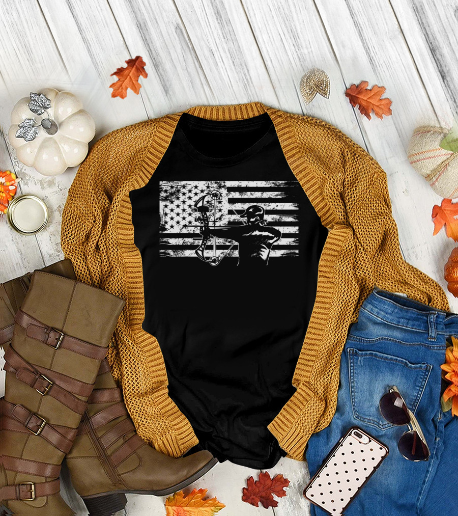American Flag Bowhunting Archer Hunter T-Shirt