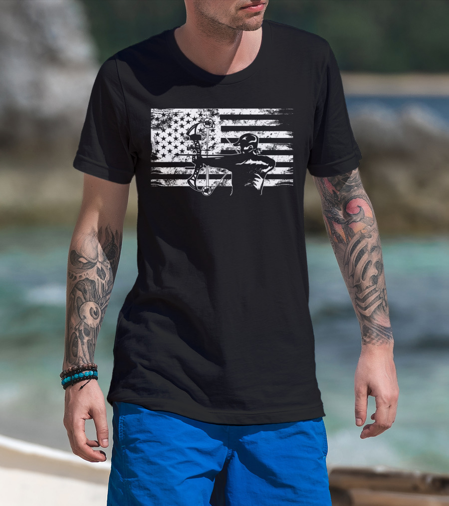 American Flag Bowhunting Archer Hunter T-Shirt