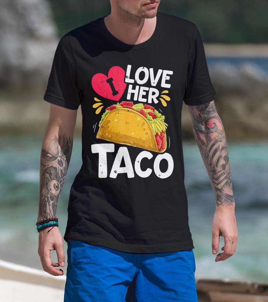 Cinco De Mayo Couple Matching I Love Her Taco T-Shirt