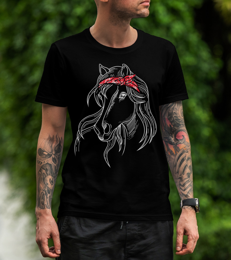 I Love Horses Red Bandana Cute Riding Horseback T-Shirt