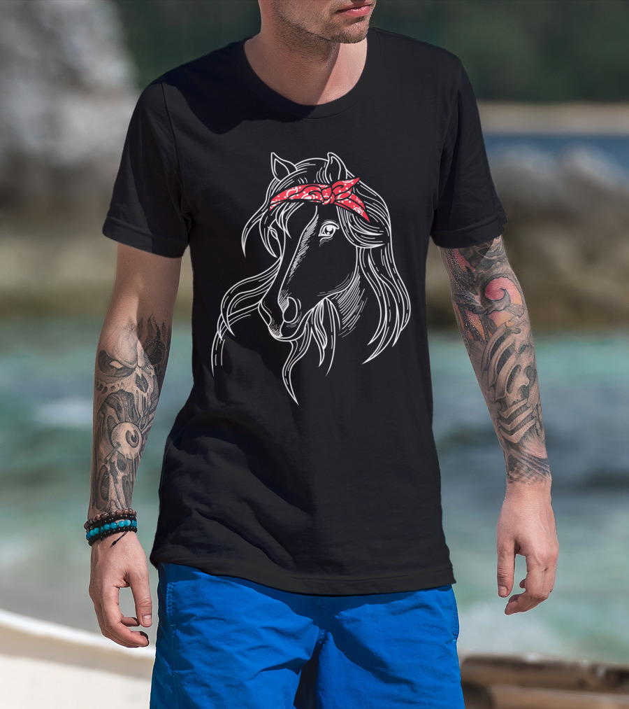 I Love Horses Red Bandana Cute Riding Horseback T-Shirt