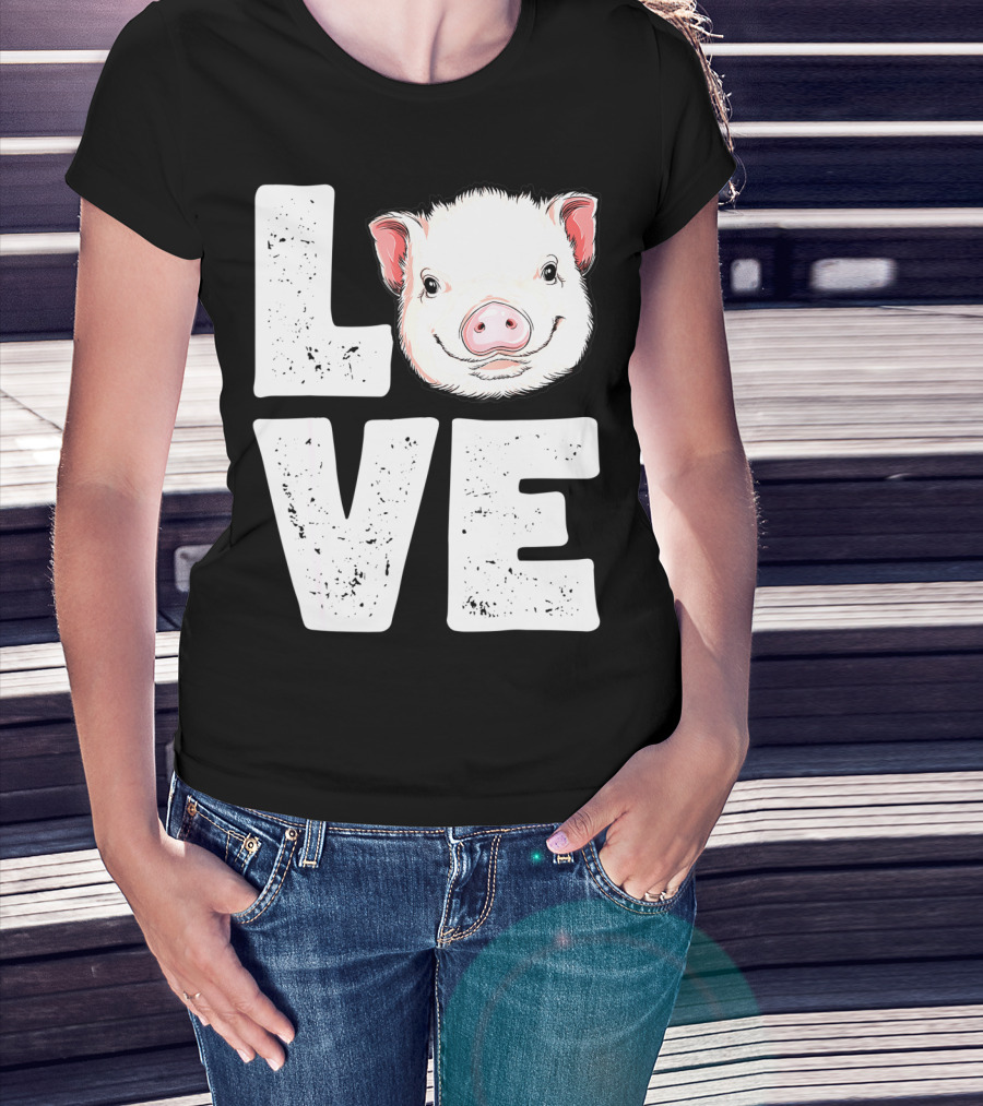 Love Pig Lovers Farming Farmer Girls T-Shirt