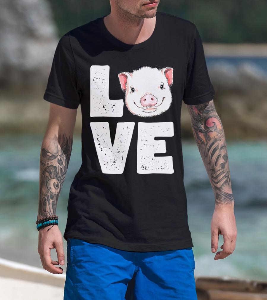 Love Pig Lovers Farming Farmer Girls T-Shirt