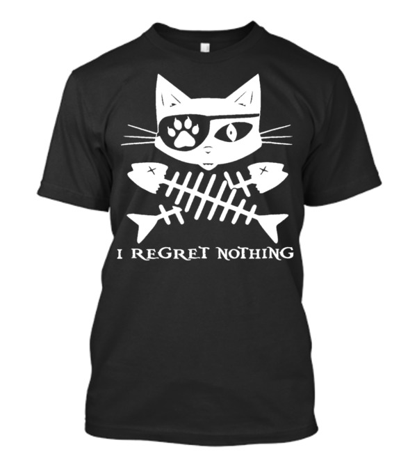 Jolly Roger Pirate Cat I Regret Nothing Skull Crossbones T-Shirt