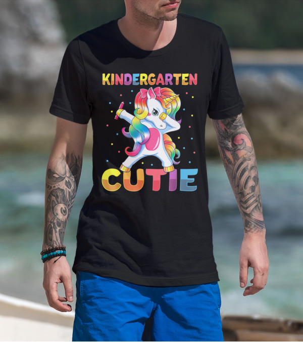 Kindergarten Cutie Dabbing Unicorn Back To School Girls Rainbow Multicolor T-Shirt