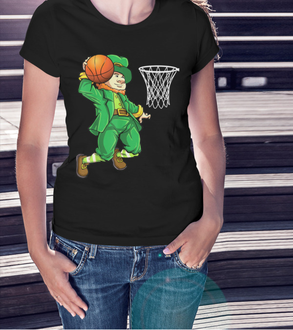 Leprechaun Slam Dunk Basketball St Patricks Day Boys T-Shirt