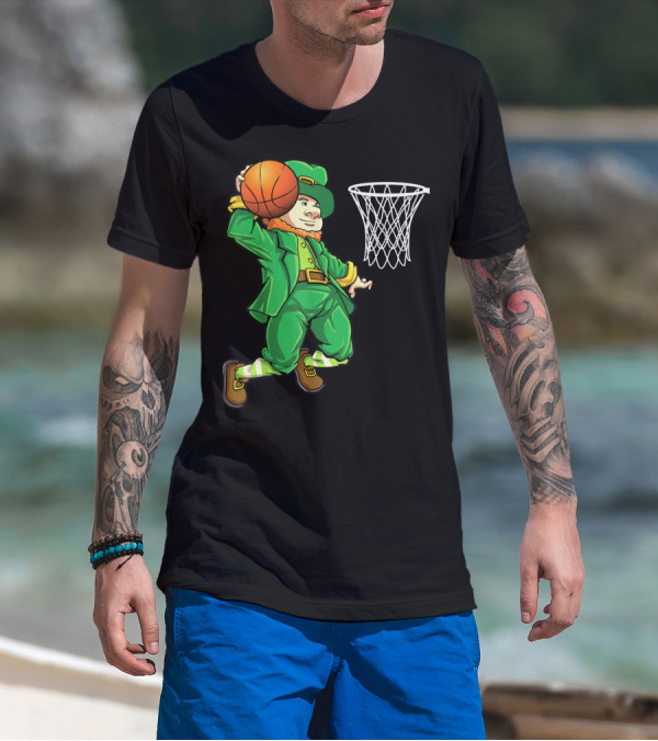 Leprechaun Slam Dunk Basketball St Patricks Day Boys T-Shirt