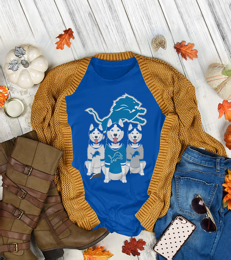 Detroit Lions Husky Trio with Iconic Blue Lion T-Shirt